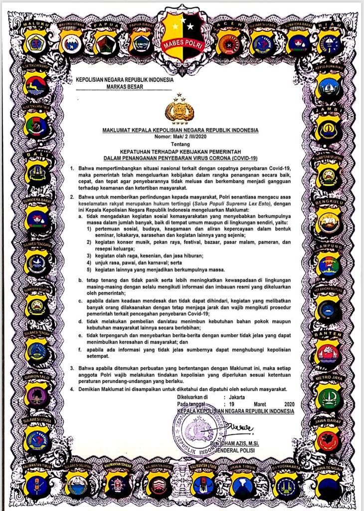 maklumat kapolri terkait corona